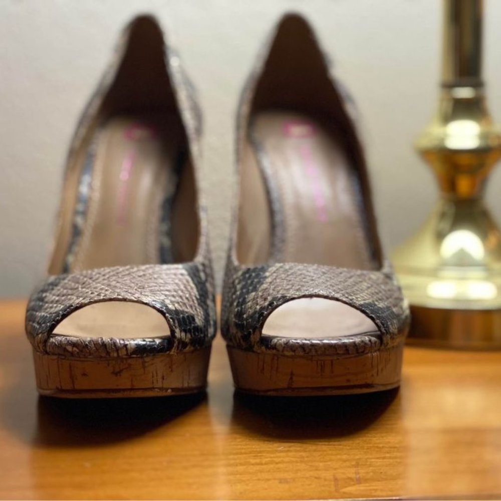 Eileen Turner Python Cork-Heeled Peep-Toe Pumps, … - image 3